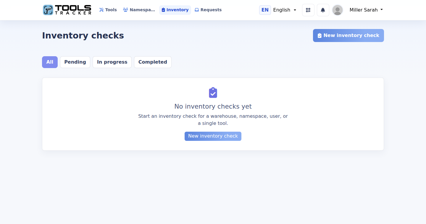 Tools Tracker warehouse inventory interface